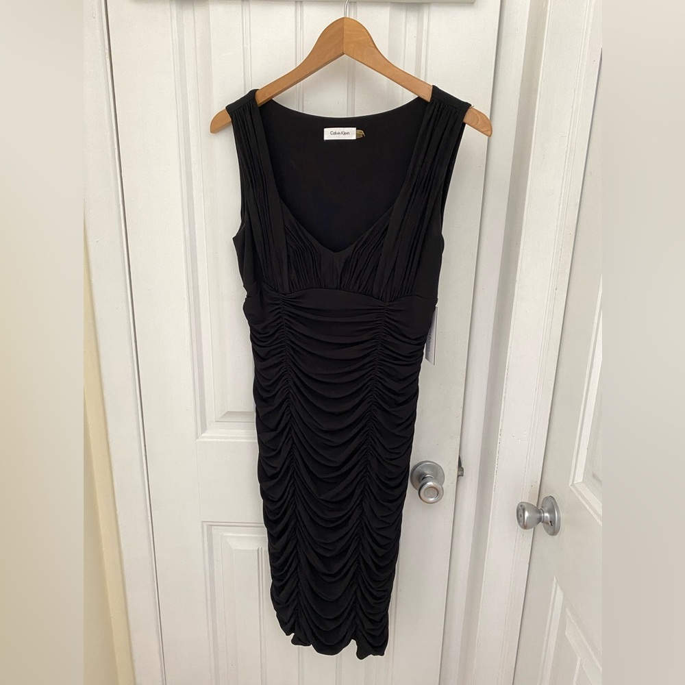 NWT Black Ruched Sleeveless Dress | Calvin Klein Size 6